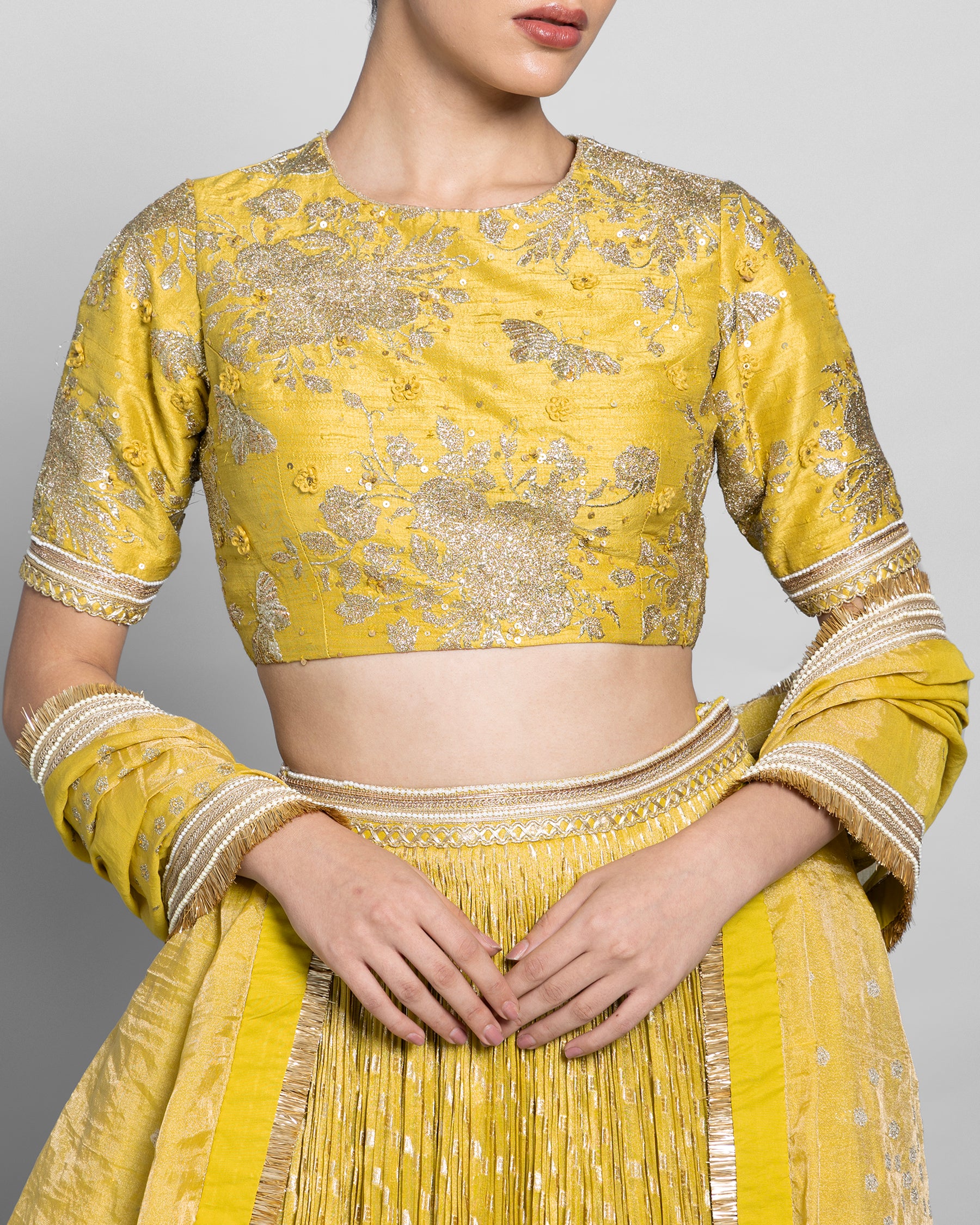 MUSTARD BANARASI LEHENGA SET