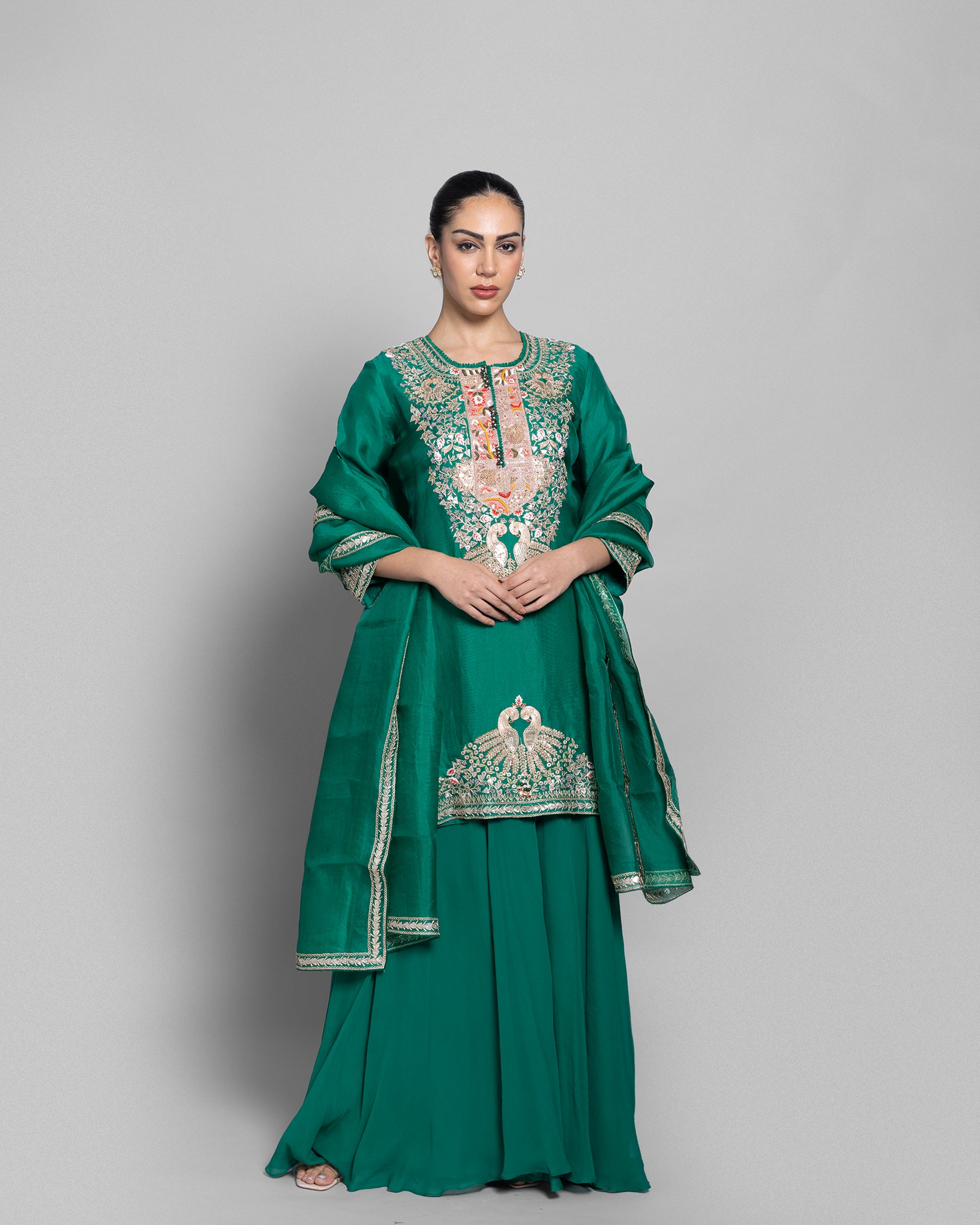 EMERALD EMBROIDERED KURTI PALAZZO SET