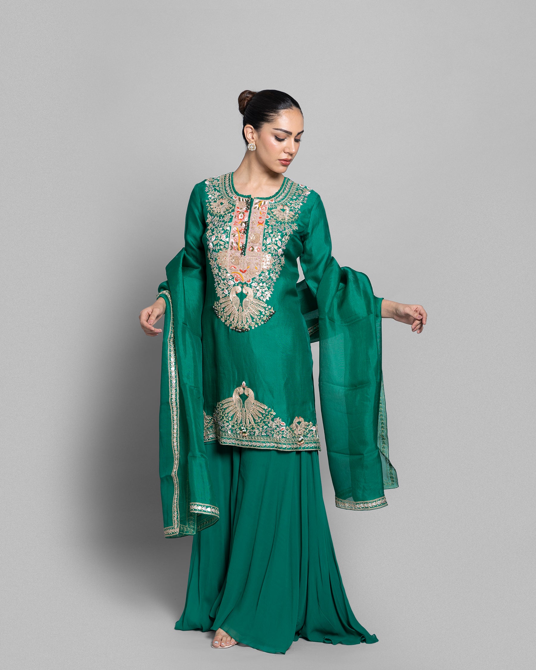 EMERALD EMBROIDERED KURTI PALAZZO SET