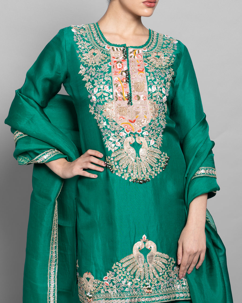 EMERALD EMBROIDERED KURTI PALAZZO SET