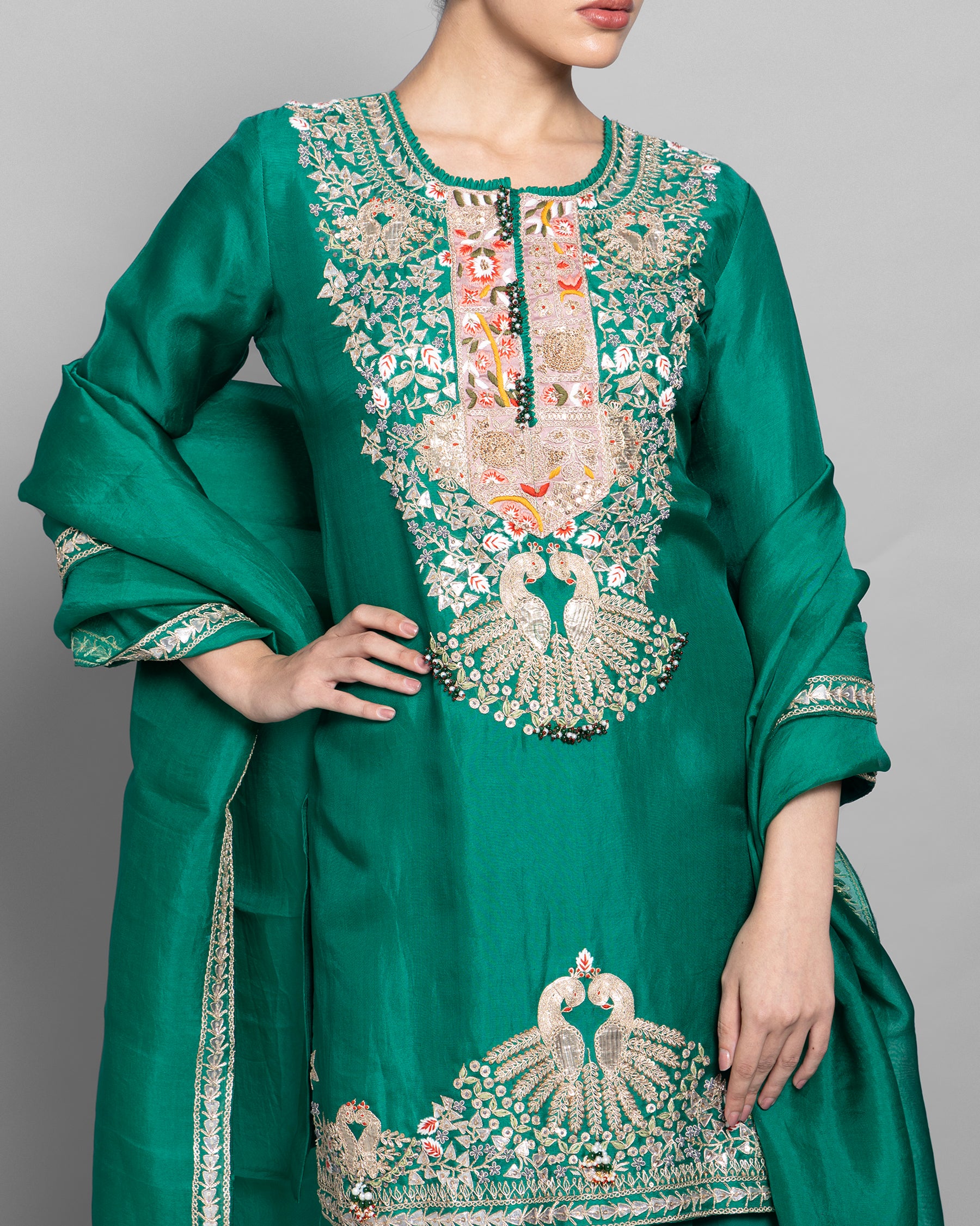 EMERALD EMBROIDERED KURTI PALAZZO SET