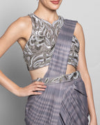 PRINTED HALTER-NECK PRE-DRAPED SAREE SET