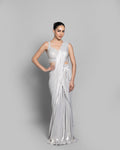 IVORY STONE STUDDED PRE-DRAPED SAREE SET