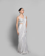 IVORY STONE STUDDED PRE-DRAPED SAREE SET