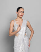 IVORY STONE STUDDED PRE-DRAPED SAREE SET