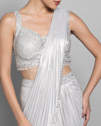IVORY STONE STUDDED PRE-DRAPED SAREE SET