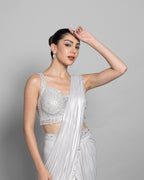 IVORY STONE STUDDED PRE-DRAPED SAREE SET