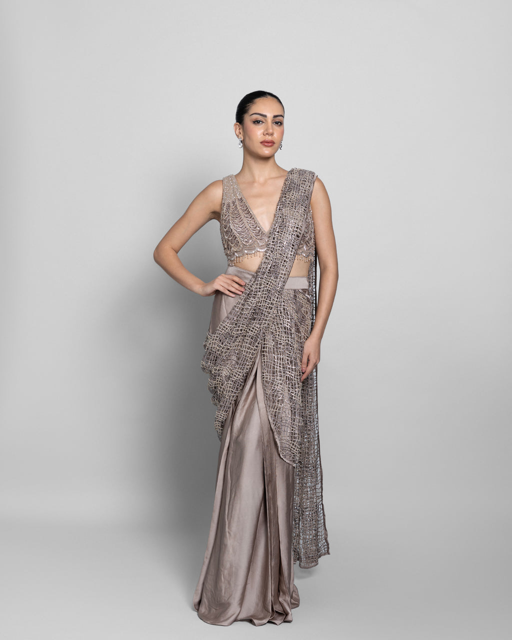 CELESTE CUTWORK PRE-DRAPED SAREE SET
