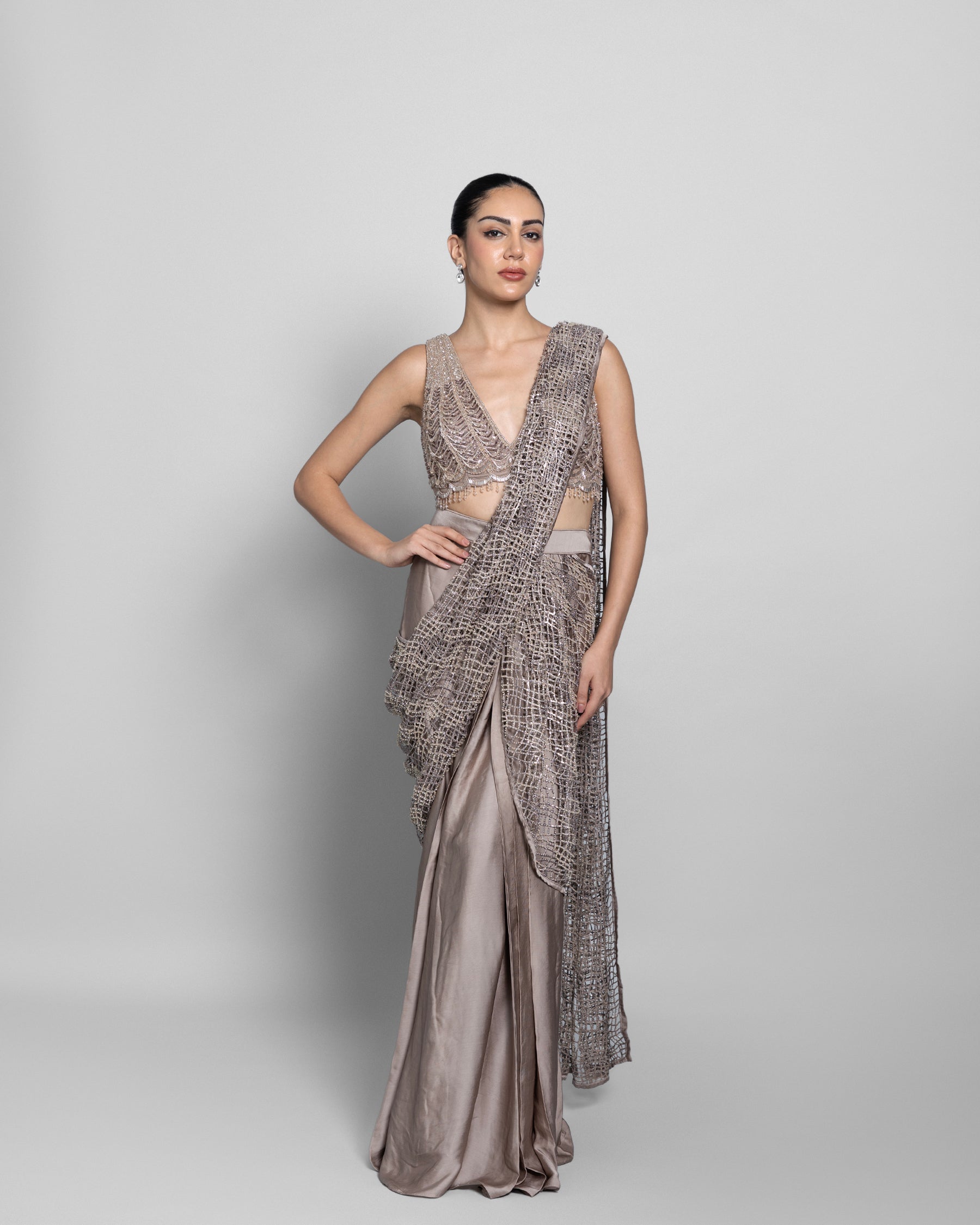 CELESTE CUTWORK PRE-DRAPED SAREE SET