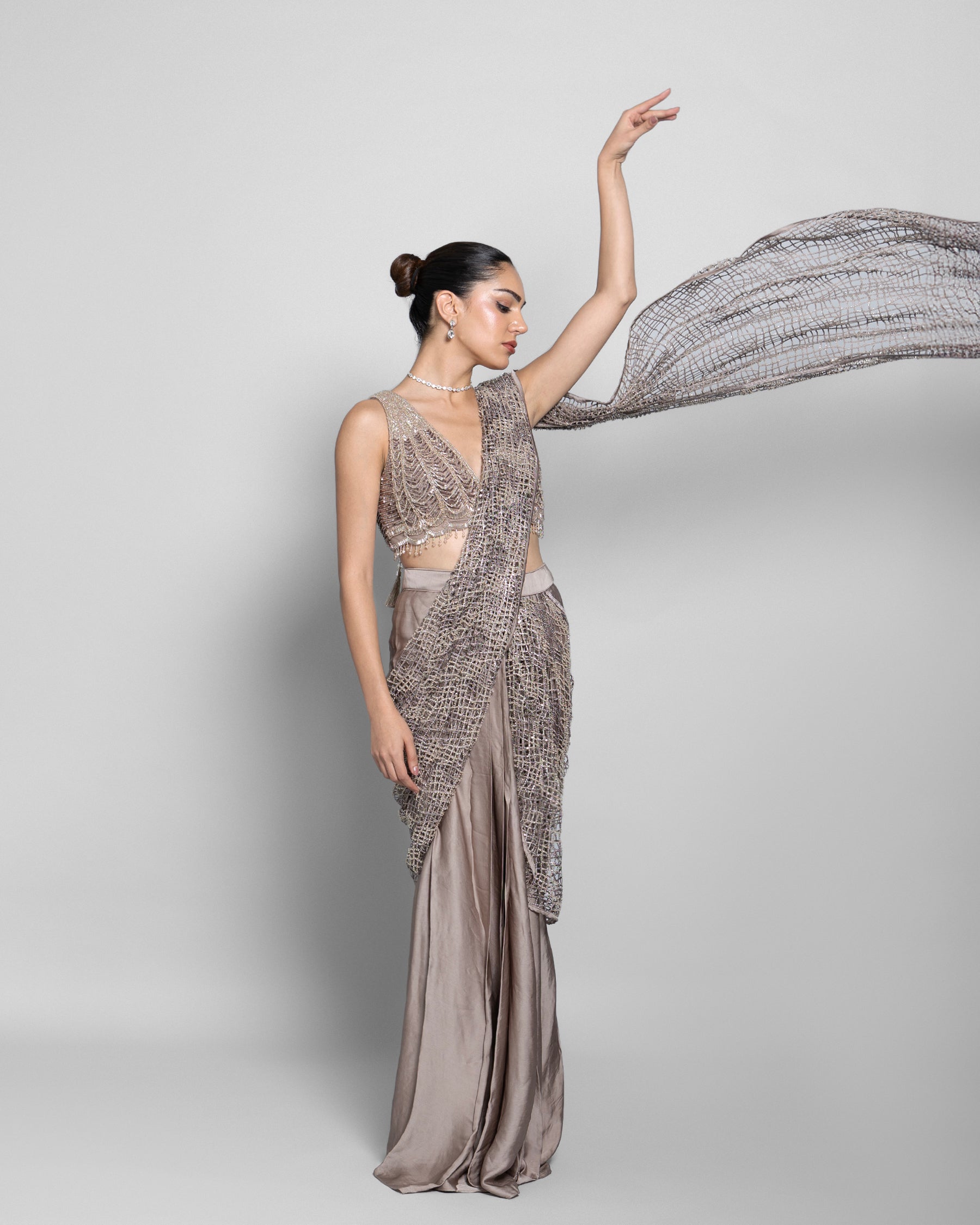 CELESTE CUTWORK PRE-DRAPED SAREE SET
