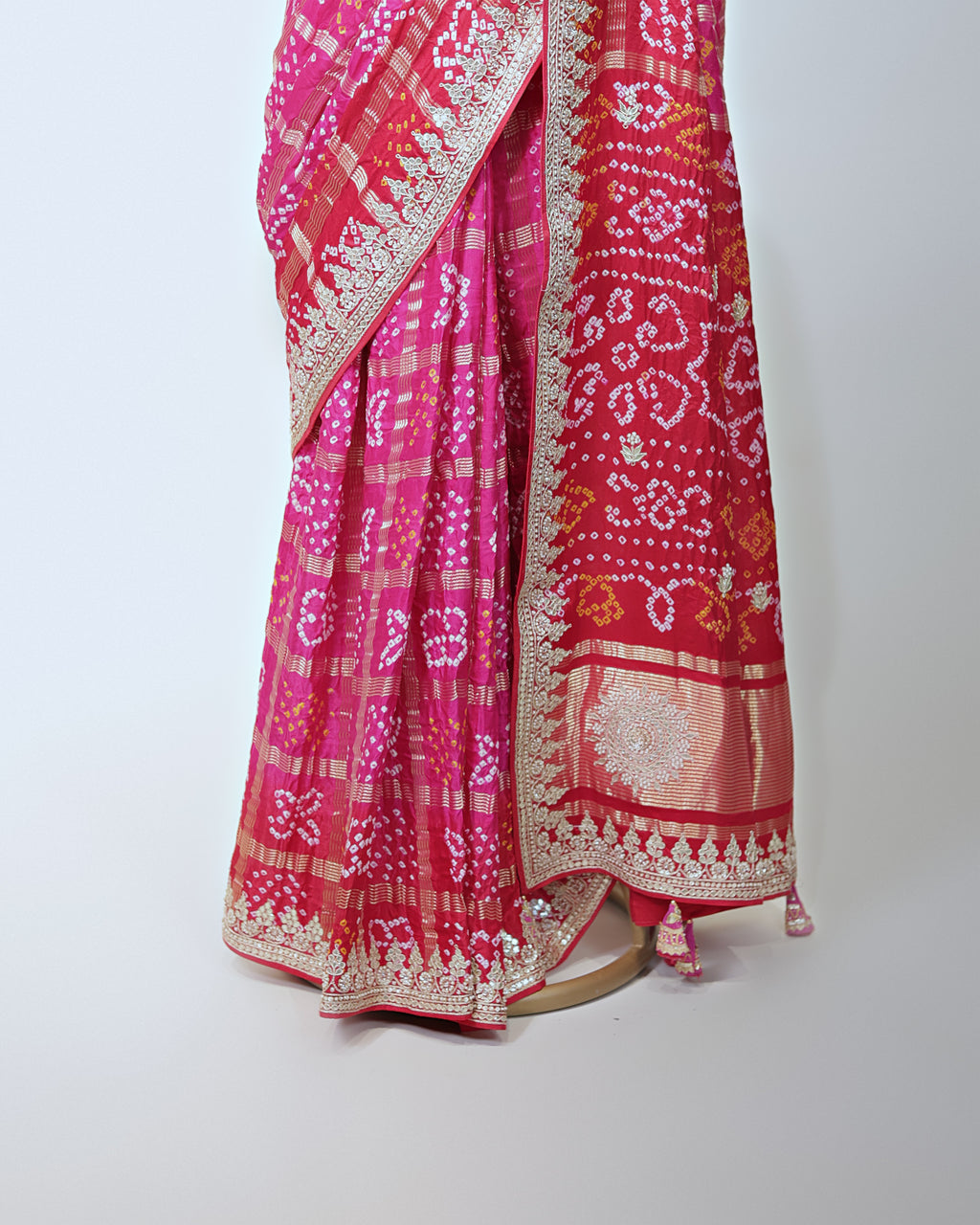 RANI & RED BANDHEJ GHARCHOLA SAREE