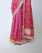 RANI & RED BANDHEJ GHARCHOLA SAREE