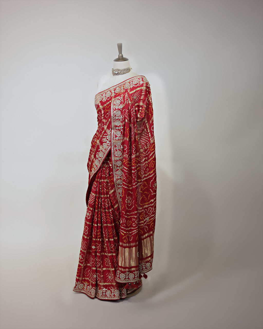 CRIMSON RED BANDHEJ GHARCHOLA SAREE