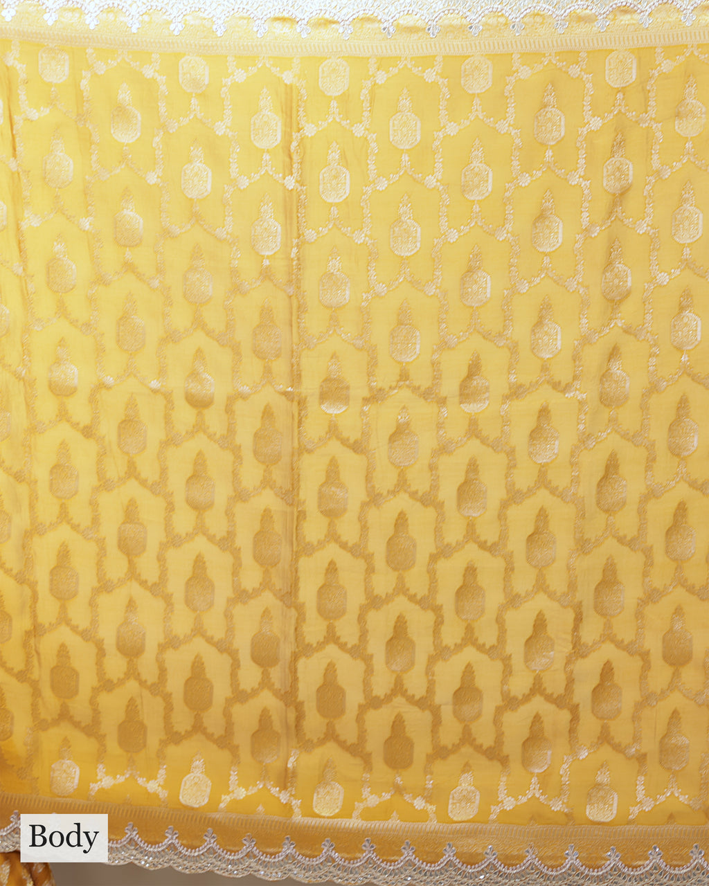 MUSTARD YELLOW BANARASI CREPE SAREE