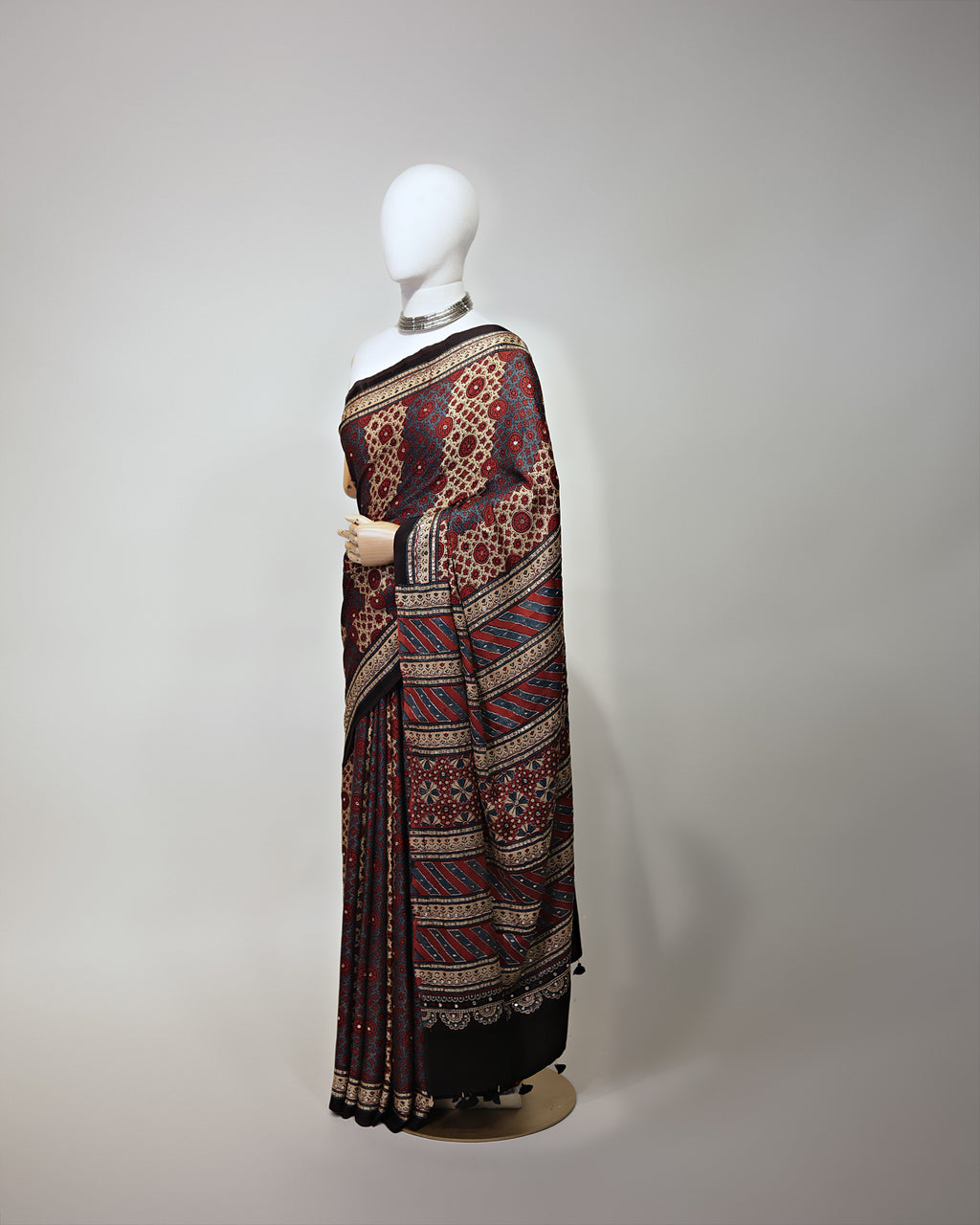 WINE AJRAKH SILK SAREE