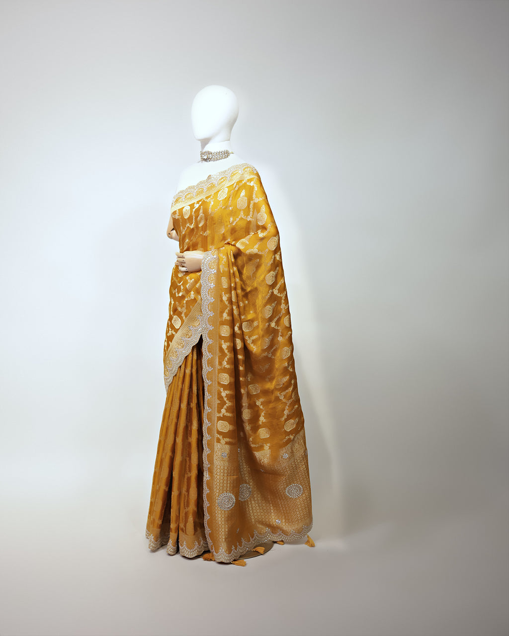 MUSTARD YELLOW BANARASI CREPE SAREE