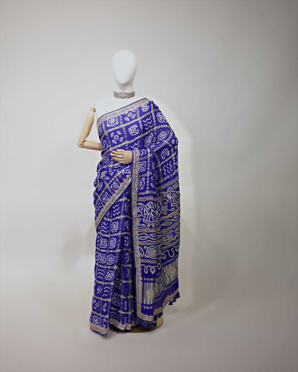 ROYAL BLUE BANDHEJ GHARCHOLA SAREE