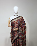 WINE AJRAKH SILK SAREE