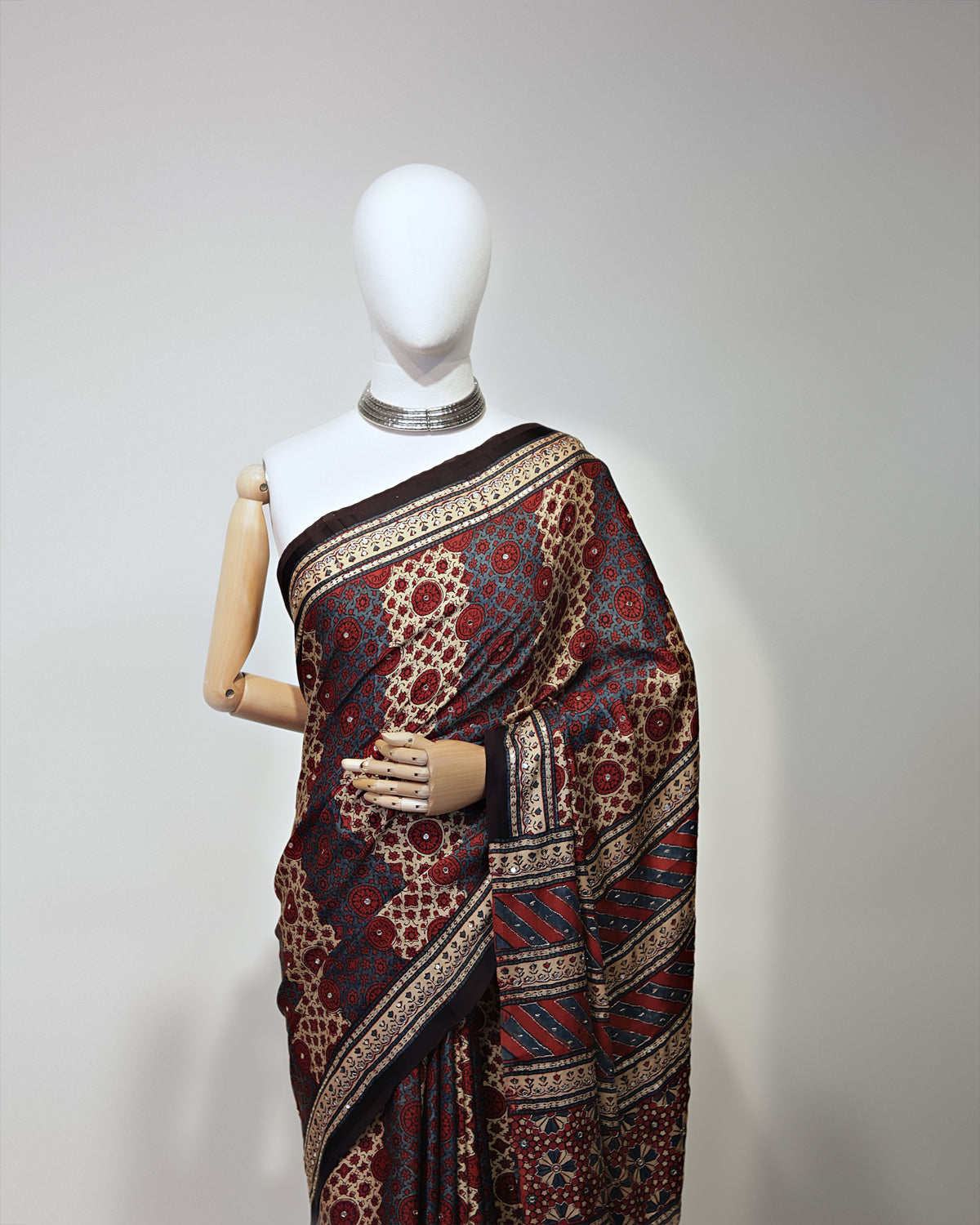WINE AJRAKH SILK SAREE