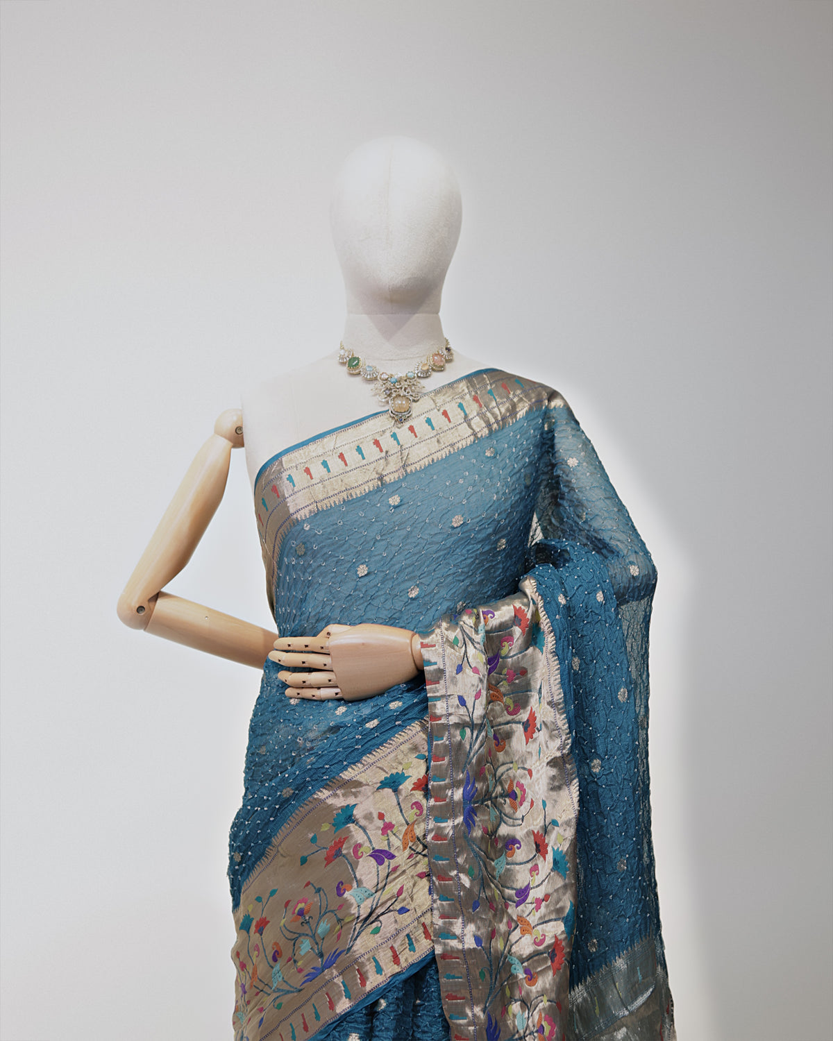 TEAL BLUE BANDHEJ PAITHANI KOTA SILK SAREE