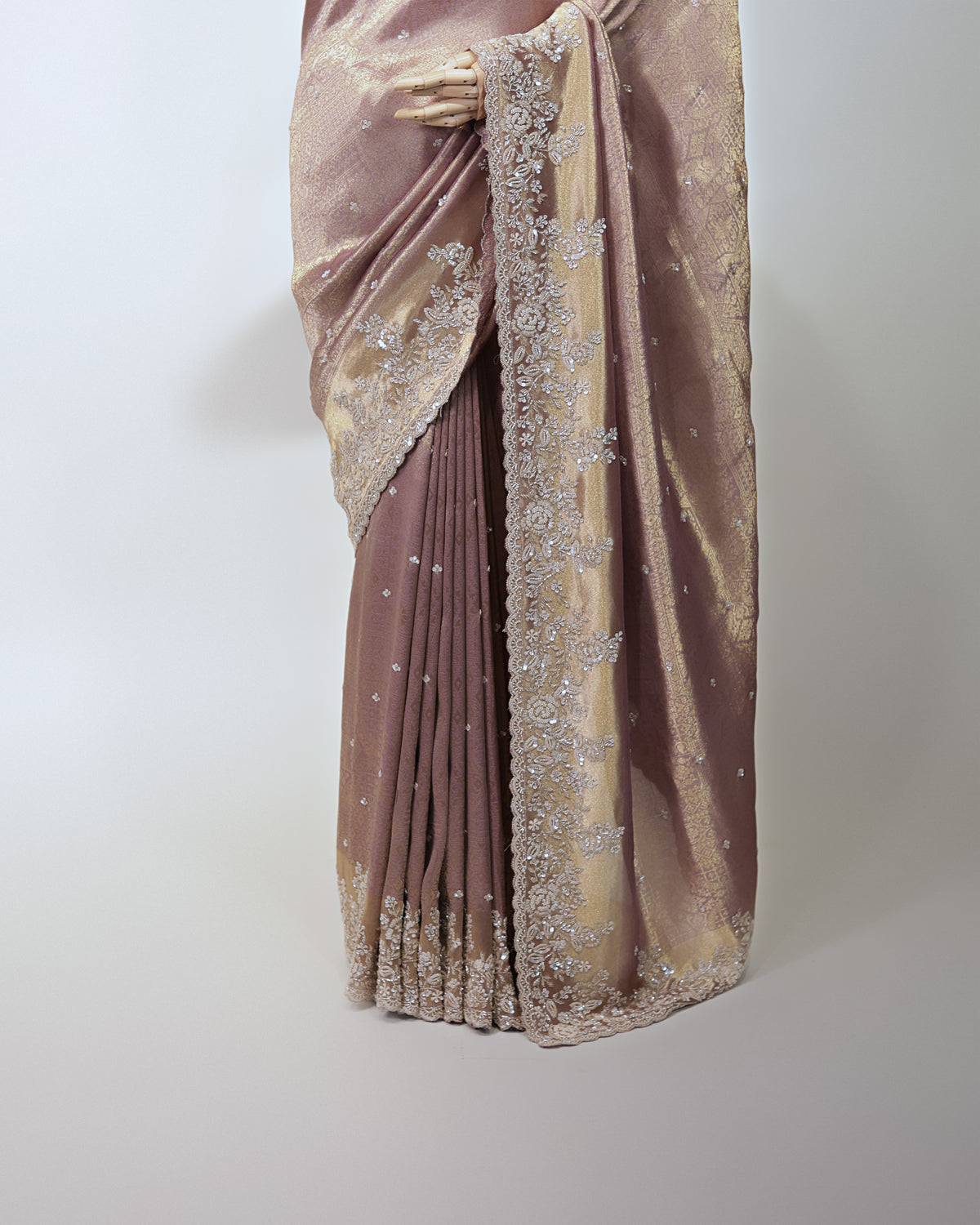 DUSTY MAUVE BANARASI TISSUE SAREE
