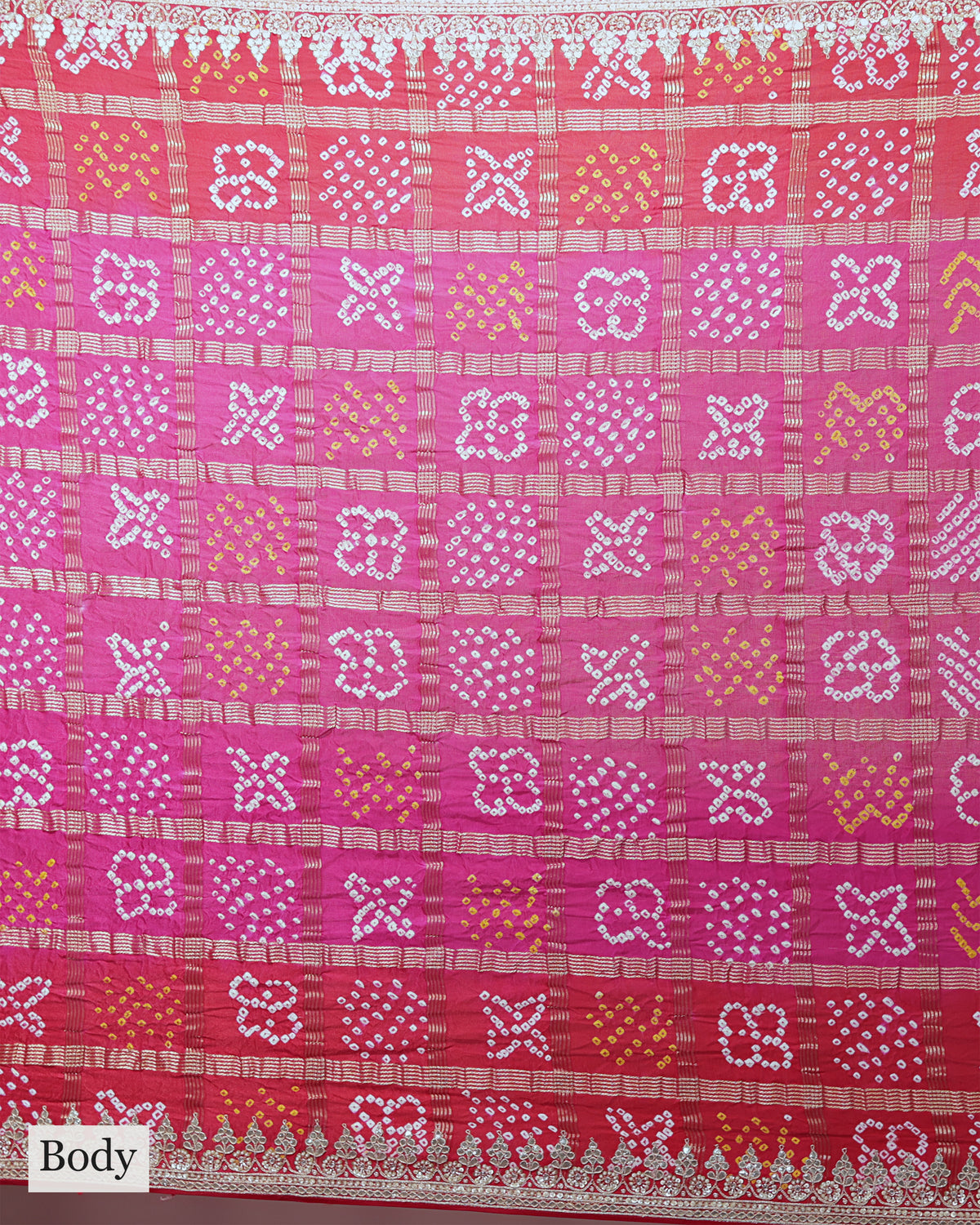 RANI & RED BANDHEJ GHARCHOLA SAREE