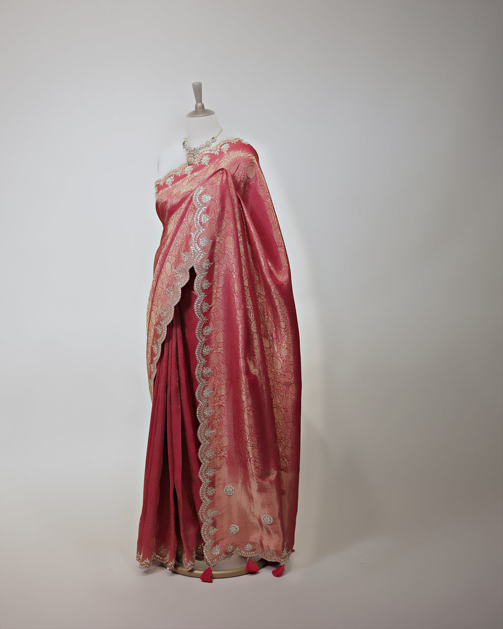 CORAL RED BANARASI SILK SAREE