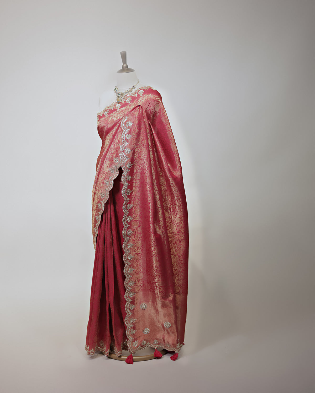 CORAL RED BANARASI SILK SAREE