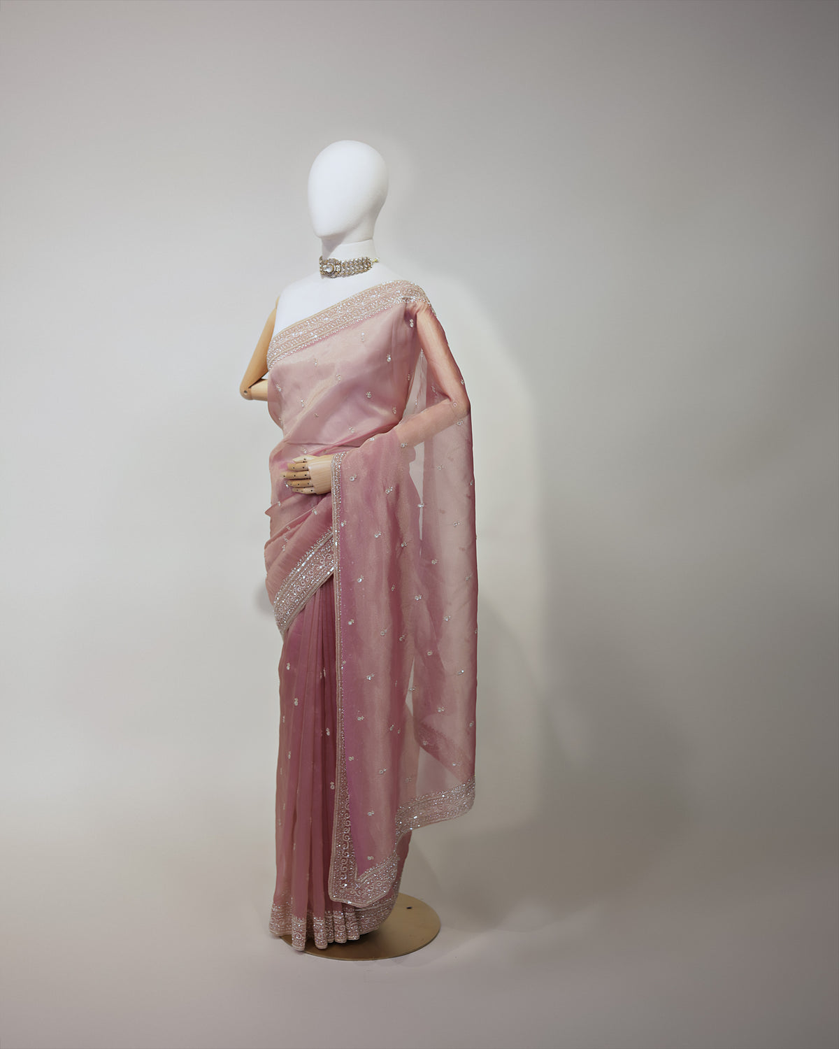 BLUSH PINK EMBELLISHED TISSUE SAREE