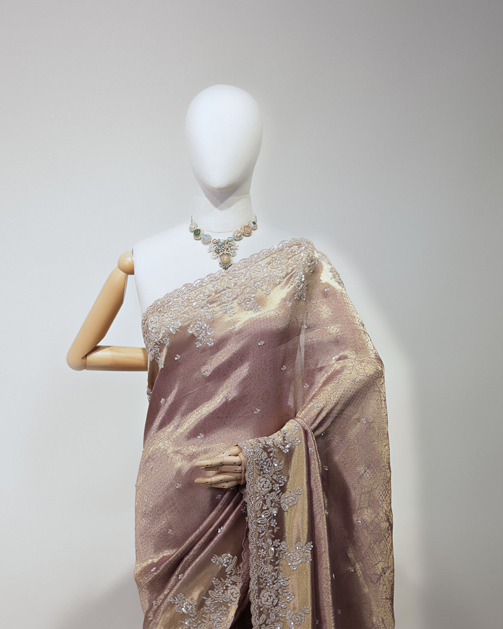 DUSTY MAUVE BANARASI TISSUE SAREE