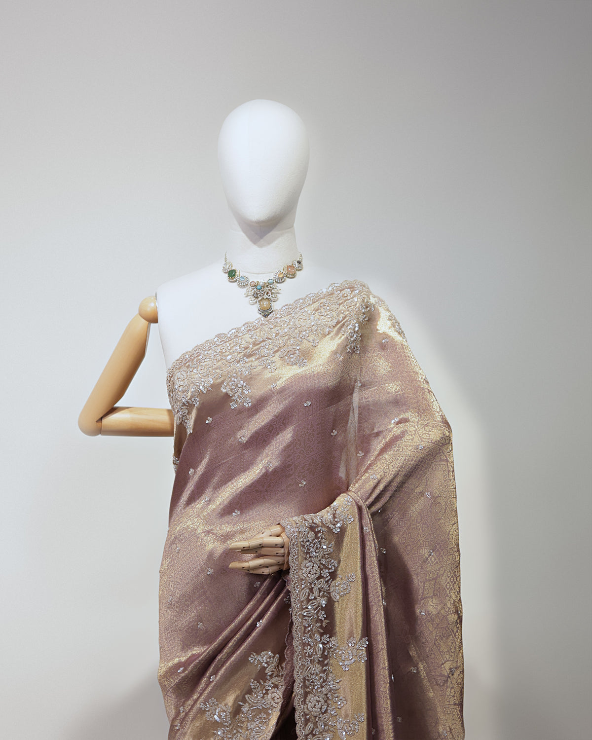 DUSTY MAUVE BANARASI TISSUE SAREE
