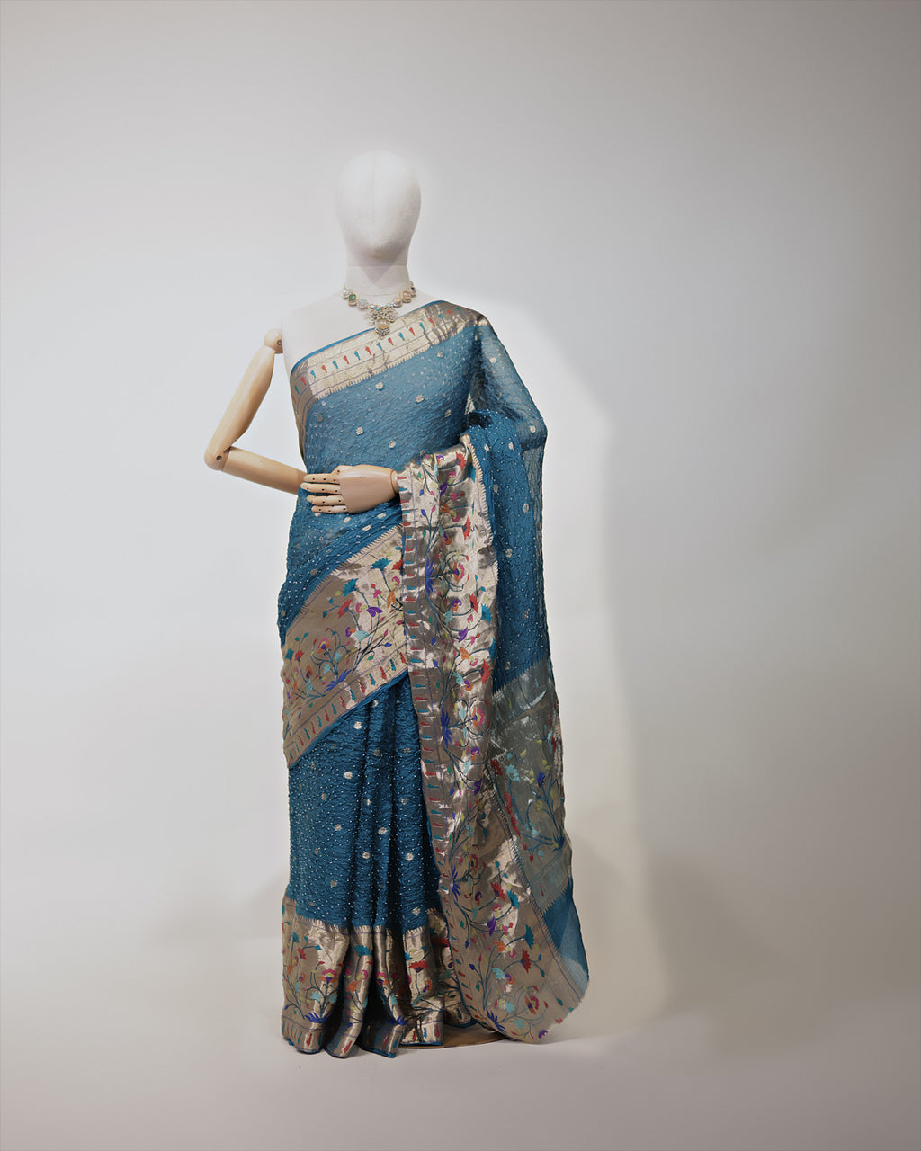 TEAL BLUE BANDHEJ PAITHANI KOTA SILK SAREE