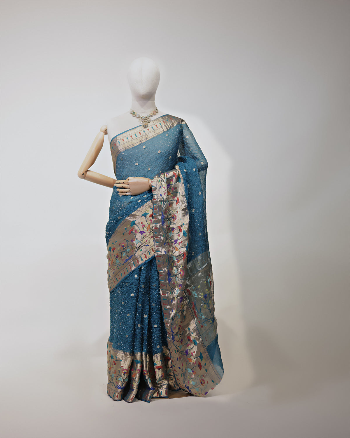 TEAL BLUE BANDHEJ PAITHANI KOTA SILK SAREE