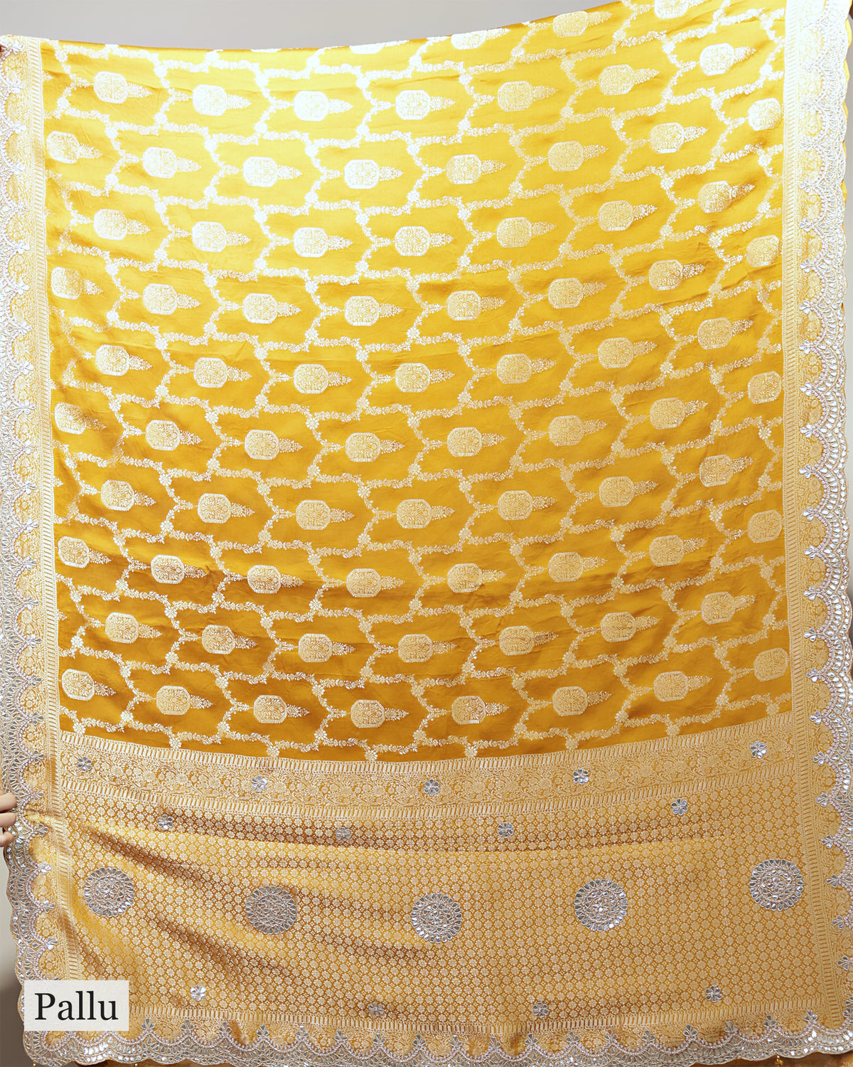 MUSTARD YELLOW BANARASI CREPE SAREE