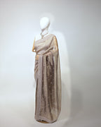 TAUPE EMBELLISHED TISSUE SAREE