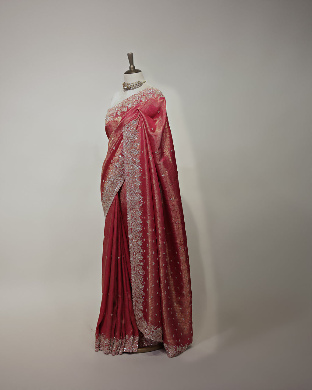 CORAL PINK BANARASI TISSUE SAREE