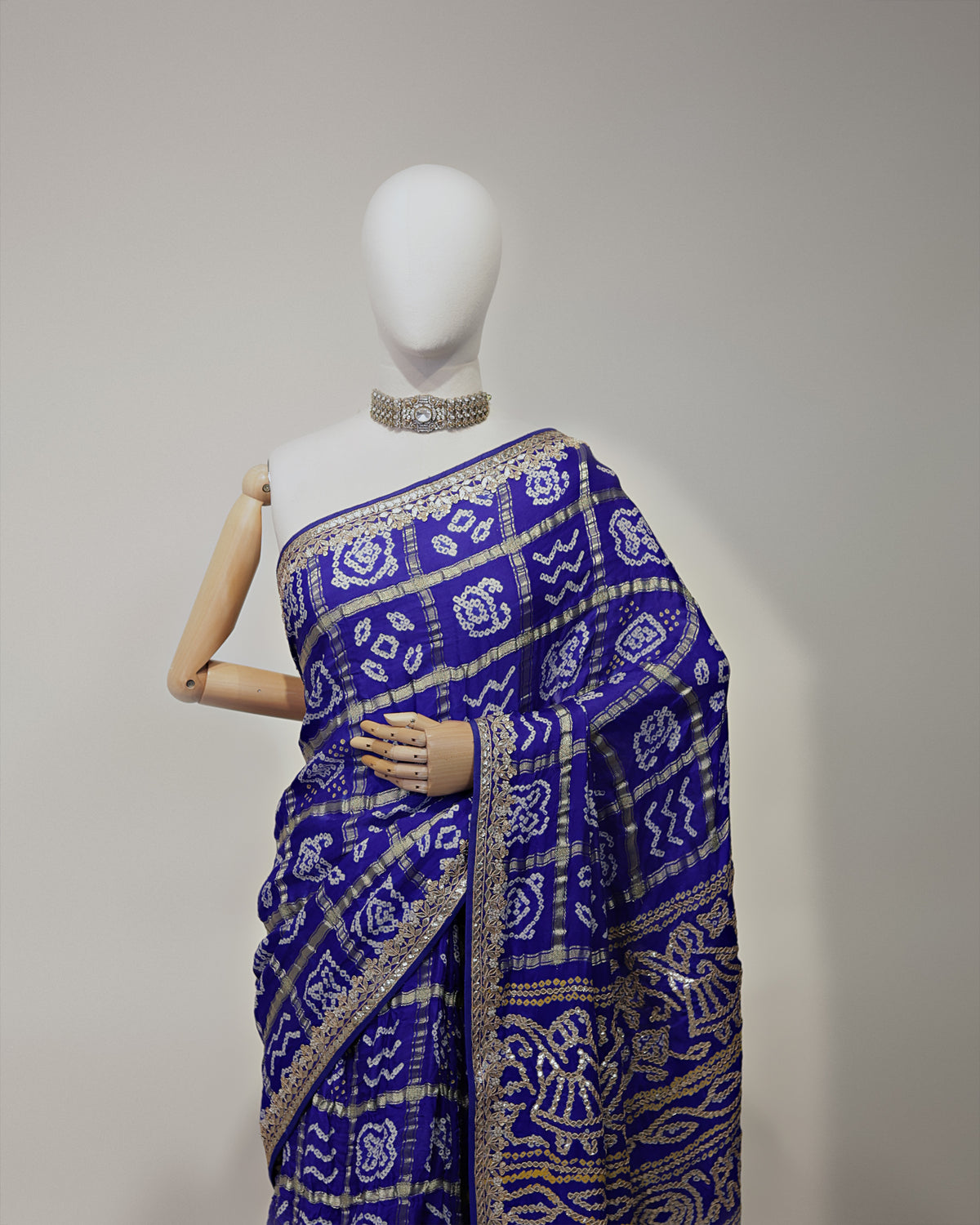 ROYAL BLUE BANDHEJ GHARCHOLA SAREE
