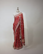 CRIMSON RED BANDHEJ GHARCHOLA SAREE