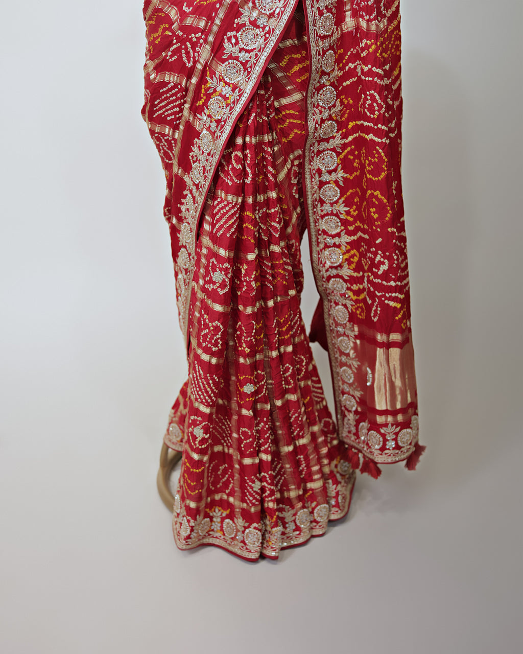 CRIMSON RED BANDHEJ GHARCHOLA SAREE