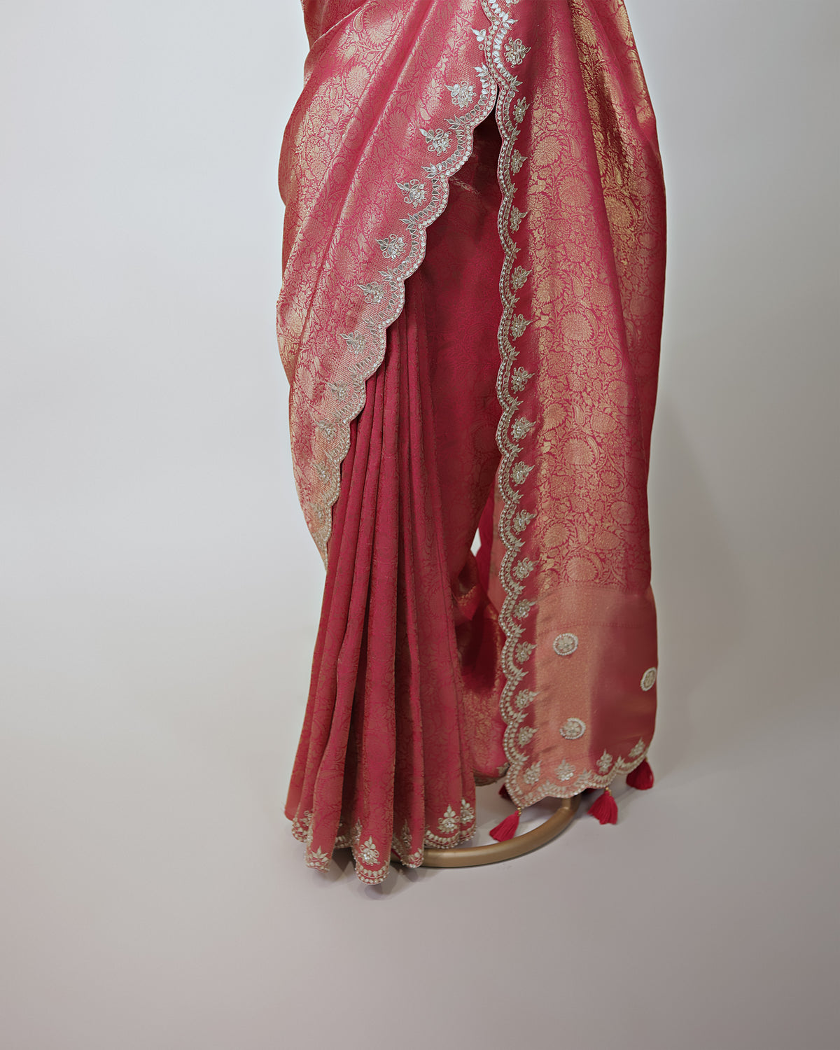 CORAL RED BANARASI SILK SAREE