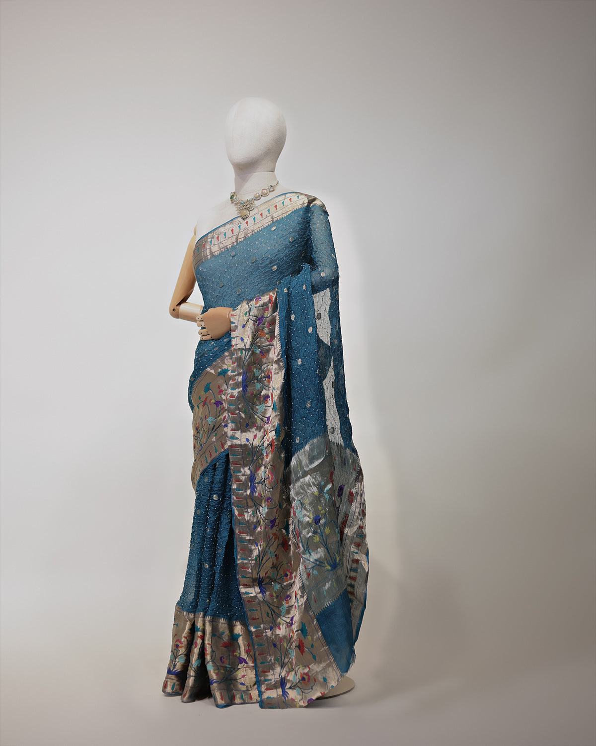 TEAL BLUE BANDHEJ PAITHANI KOTA SILK SAREE