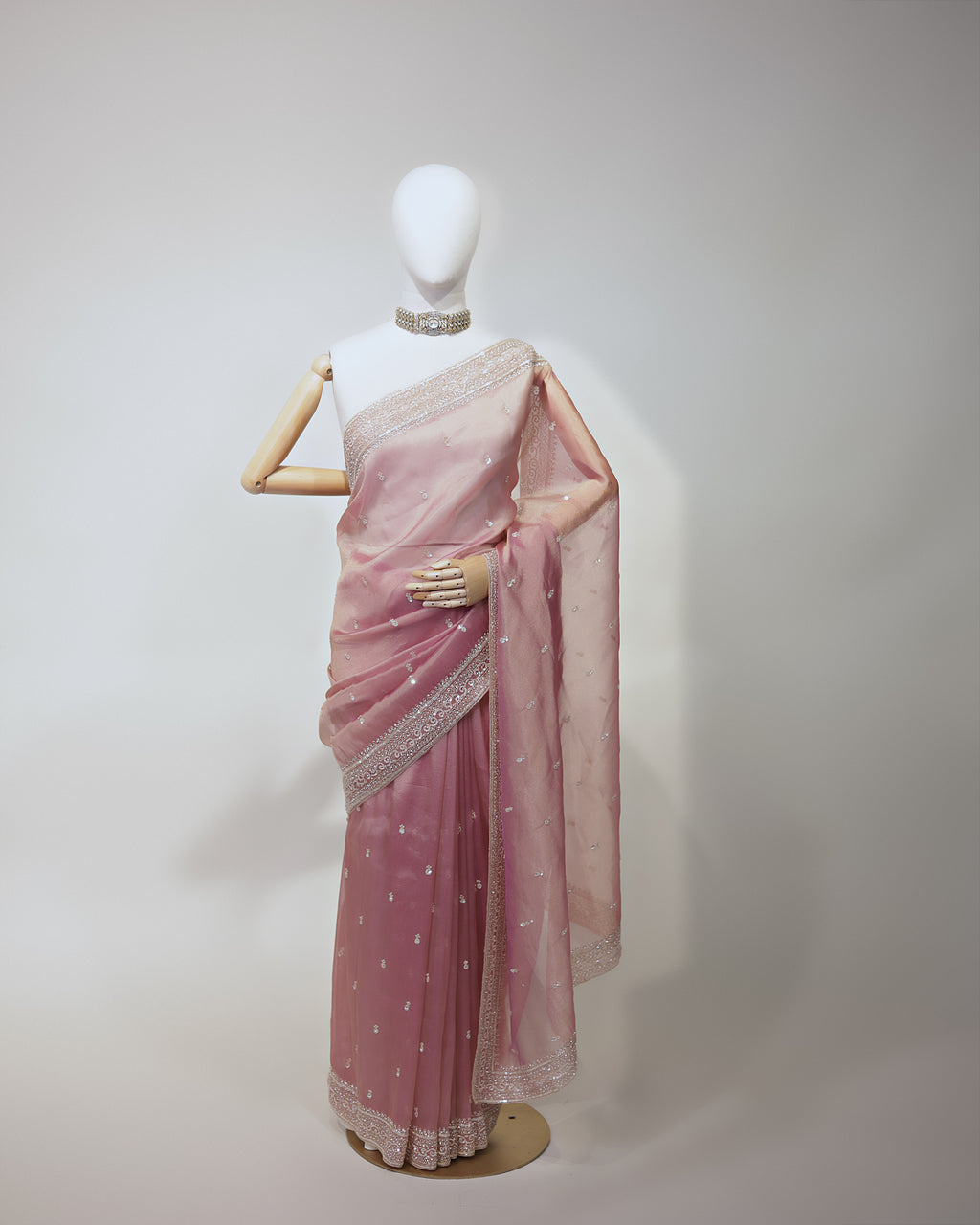 BLUSH PINK EMBELLISHED TISSUE SAREE