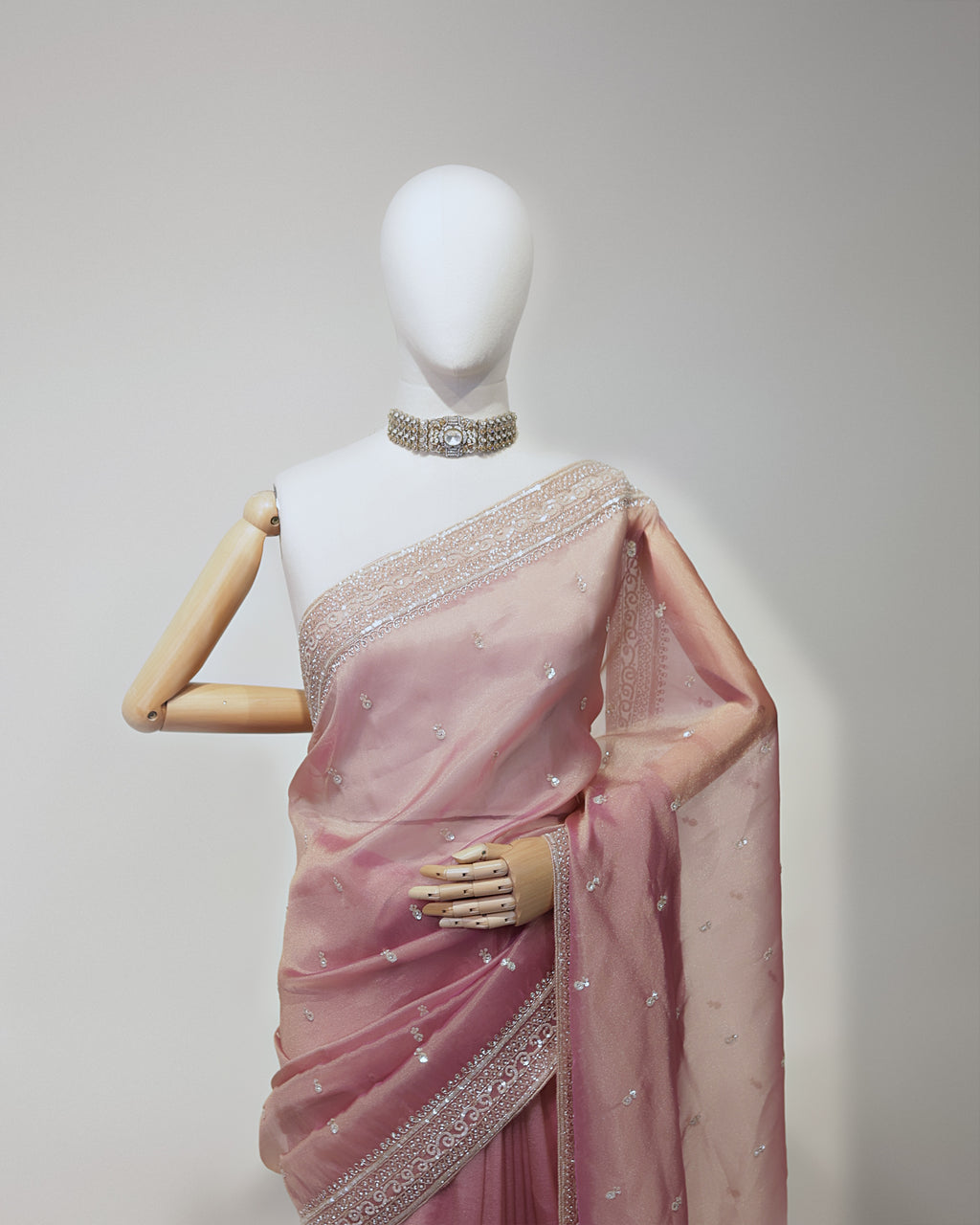 BLUSH PINK EMBELLISHED TISSUE SAREE
