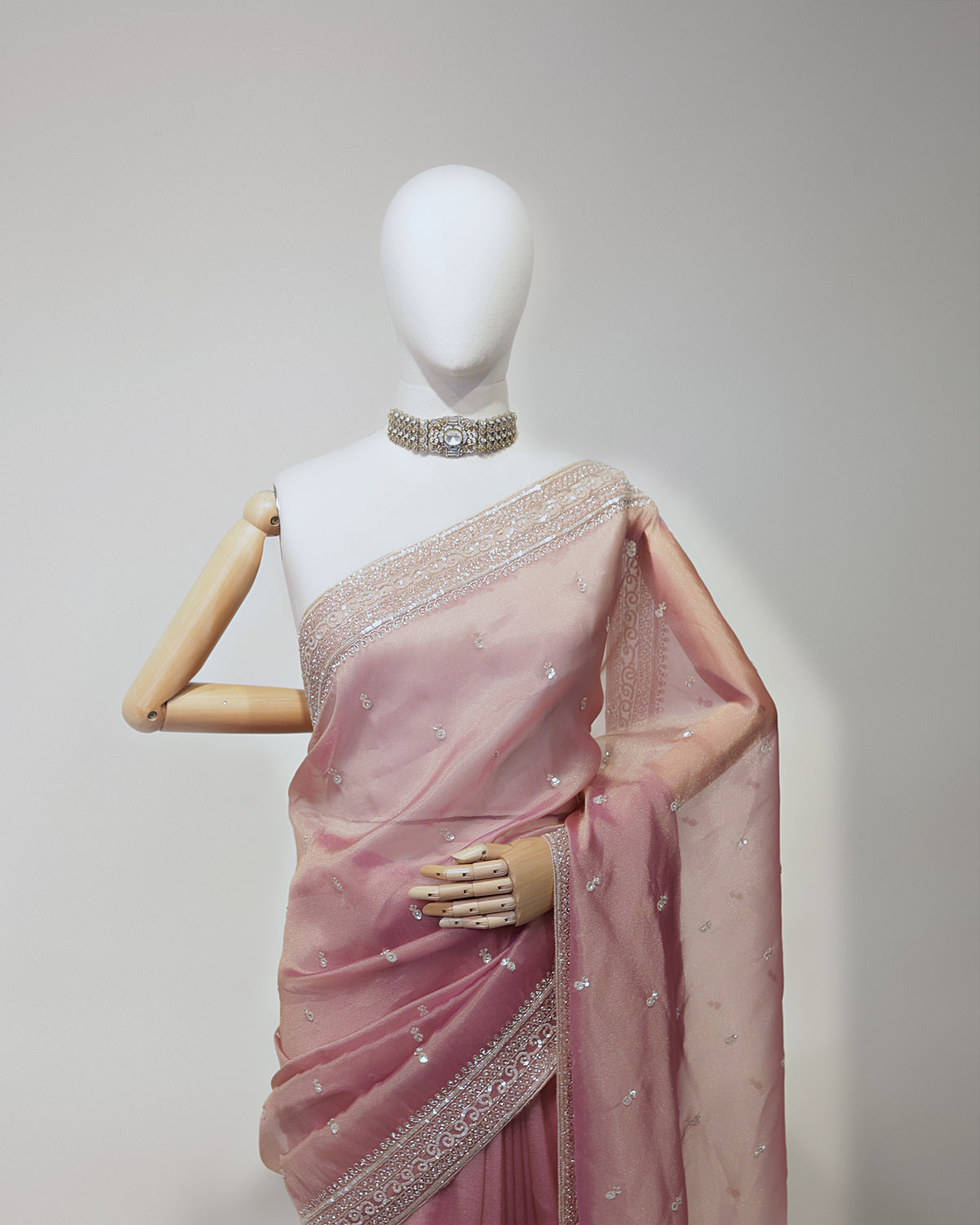 BLUSH PINK EMBELLISHED TISSUE SAREE