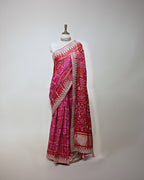 RANI & RED BANDHEJ GHARCHOLA SAREE