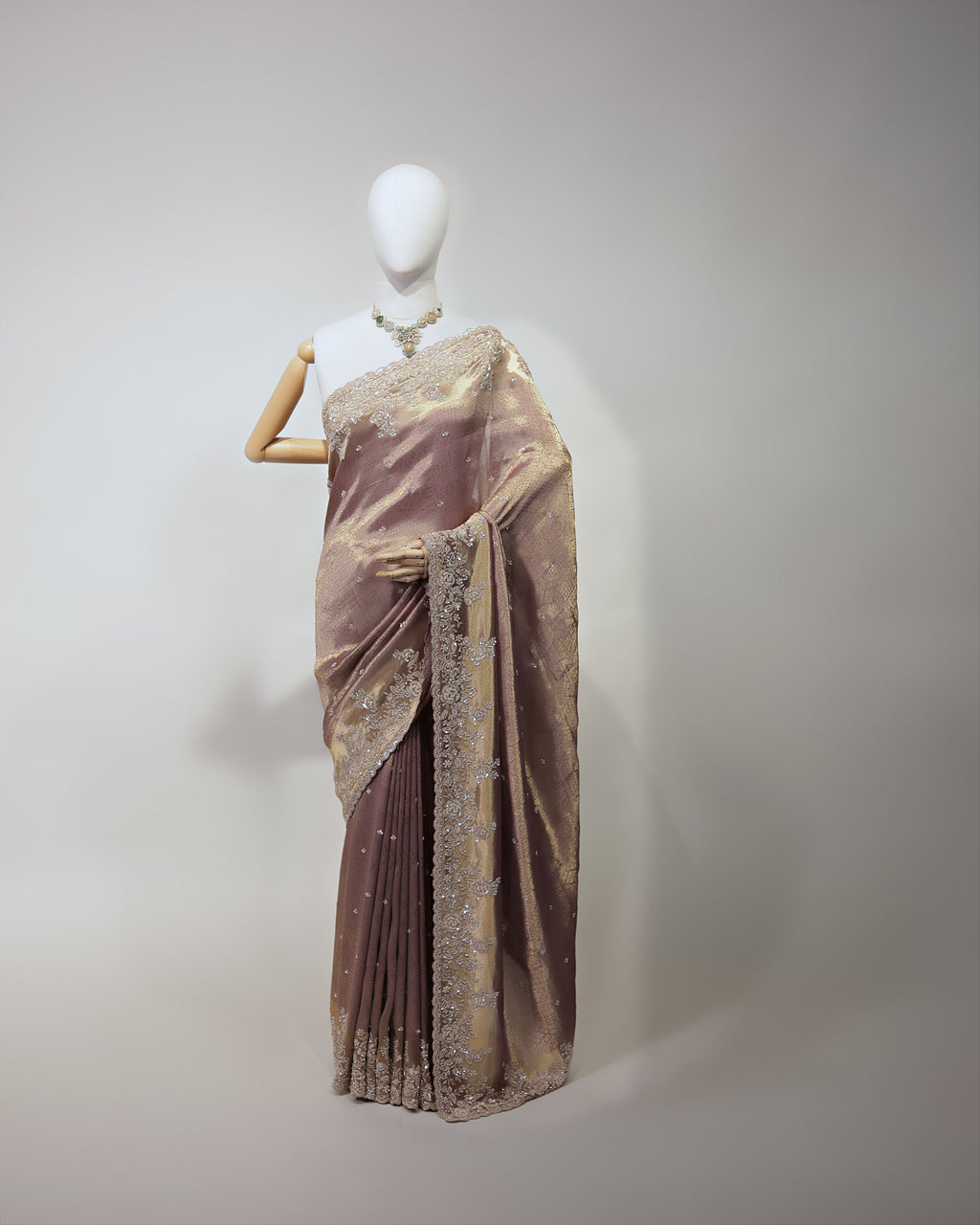 DUSTY MAUVE BANARASI TISSUE SAREE
