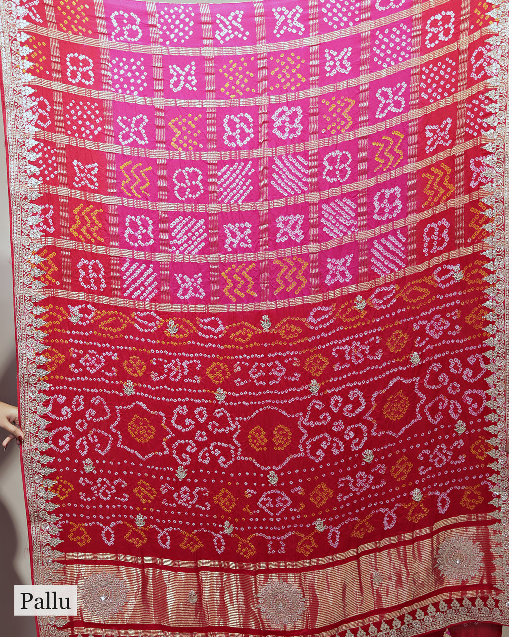 RANI & RED BANDHEJ GHARCHOLA SAREE