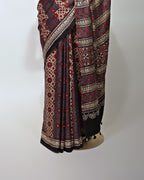 WINE AJRAKH SILK SAREE