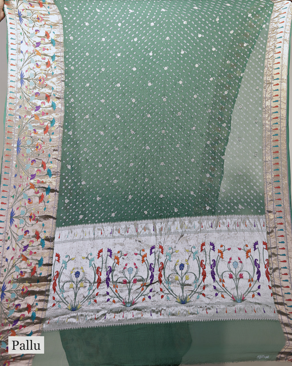 BOTTLE GREEN BANDHEJ PAITHANI KOTA SILK SAREE