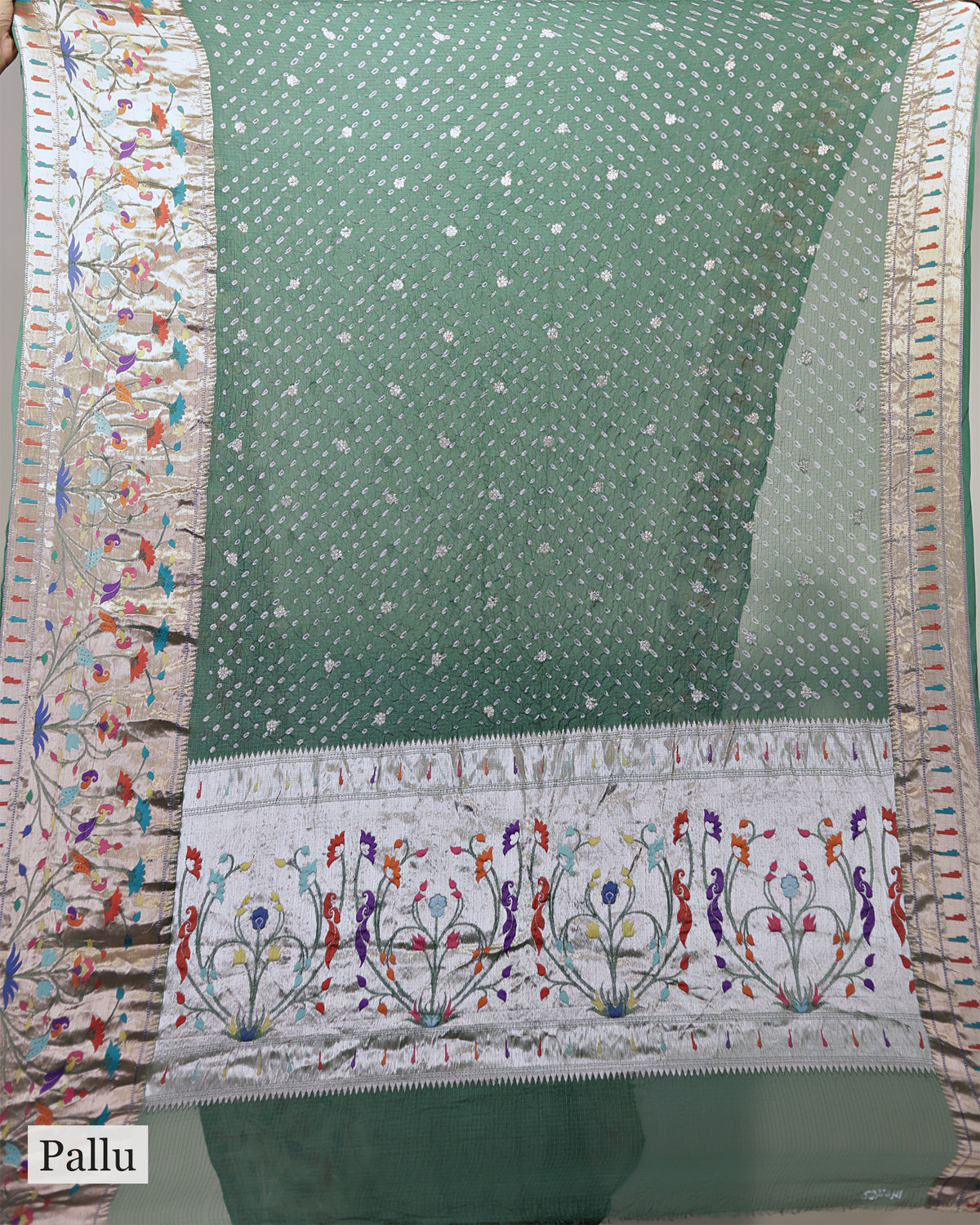 BOTTLE GREEN BANDHEJ PAITHANI KOTA SILK SAREE